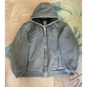 Vintage Y2K Carhartt J130 STM blue hooded work wear jacket Size XL Mens